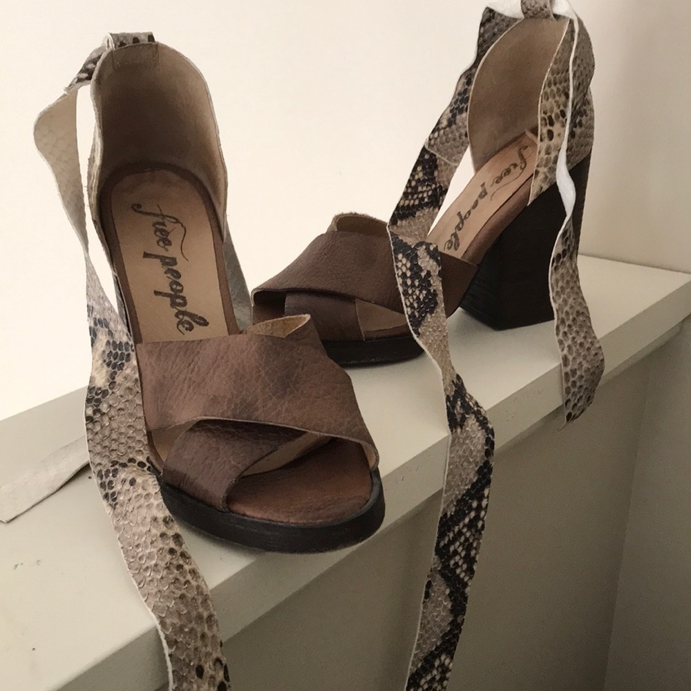 Free People Snake Skin Wrap Up Heel